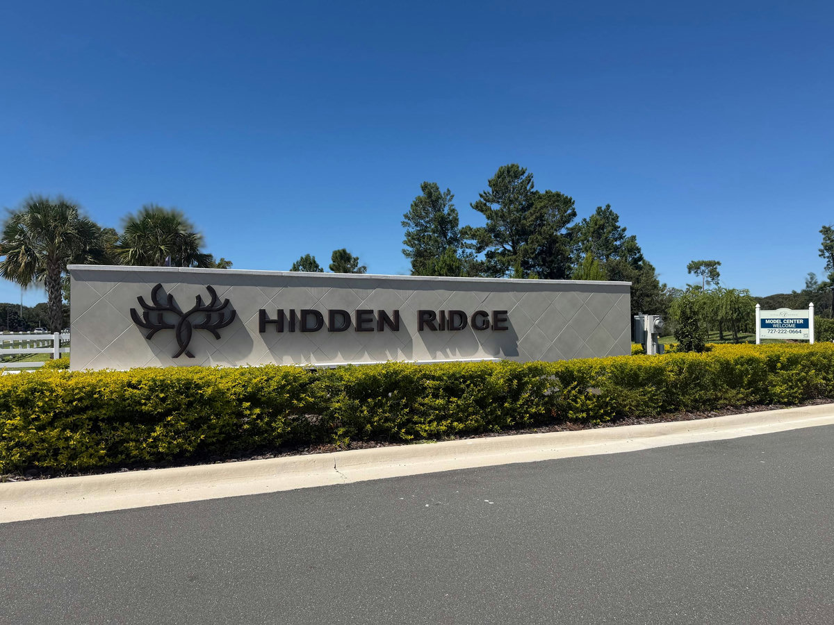 Hidden Ridge community entrance sign in New Port Richey, Florida